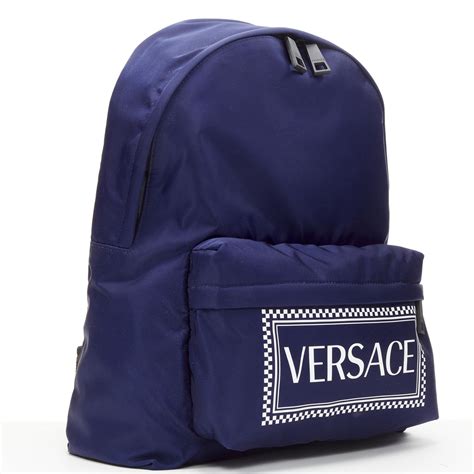 navy blue versace backpack|new VERSACE 90's Box Logo navy blue nylon Greca strap .